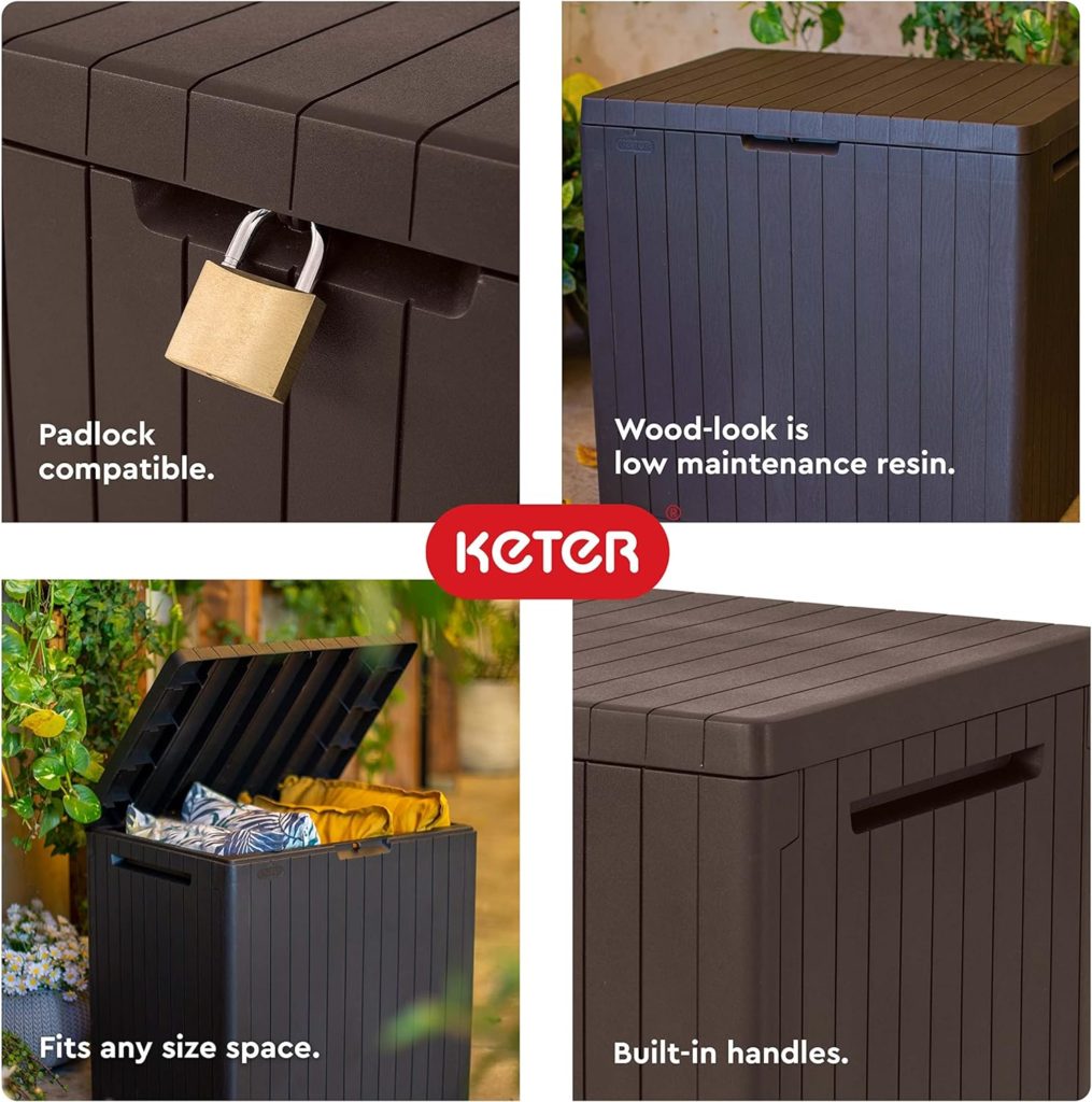 Keter City 30 Gallon Resin Deck Box for Patio Furniture, Pool Accessories, and Storage for Outdoor Toys, Grey Keter City 30 Gallon Resin Deck Box for Patio Furniture, Pool Accessories, and Storage for Outdoor Toys, Grey