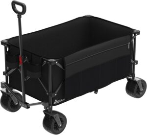 Mdeam 220L Collapsible Foldable Wagon, Heavy Duty Folding Utility Cart with Big All-Terrain Beach Wheels, Cup Holders, Side Pockets and Adjustable Handle.